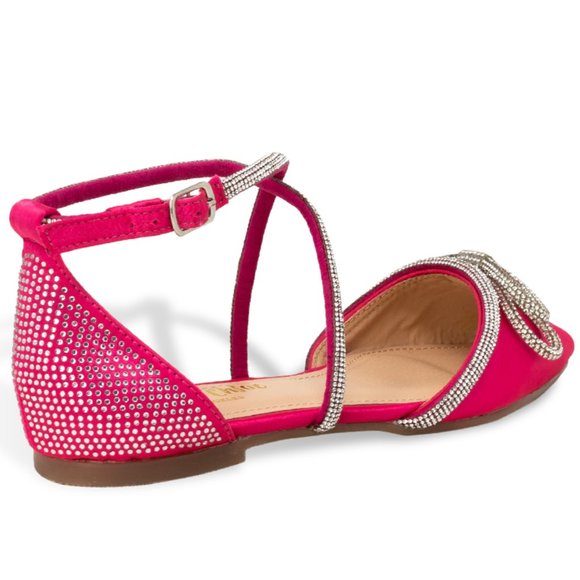 Women’s Rhinestone Embellished Pointed Toe Ballet Flats with Ankle Straps - Picture 3 of 4